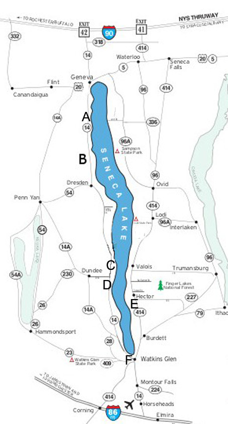 B & B's of Seneca Lake Map